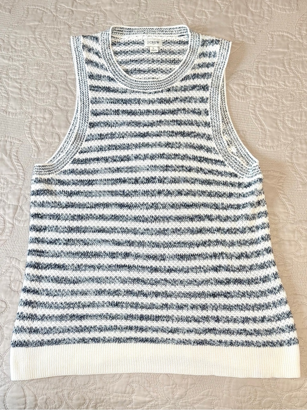 NWOT - J.Crew Women’s Striped Knit Tank Top — White & Navy, Size - L